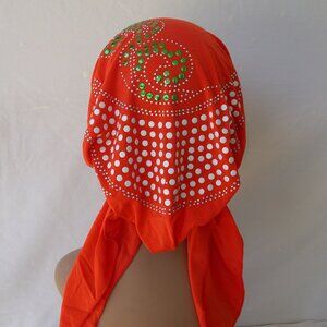 Orange Pre-Tied Stud Chemo Cap Slip On Bonnet Hijab Undercap #4